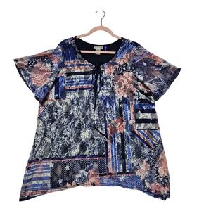 Catherines Tunic Top Floral Print Lace‎ Trim Petite plus Size 1X